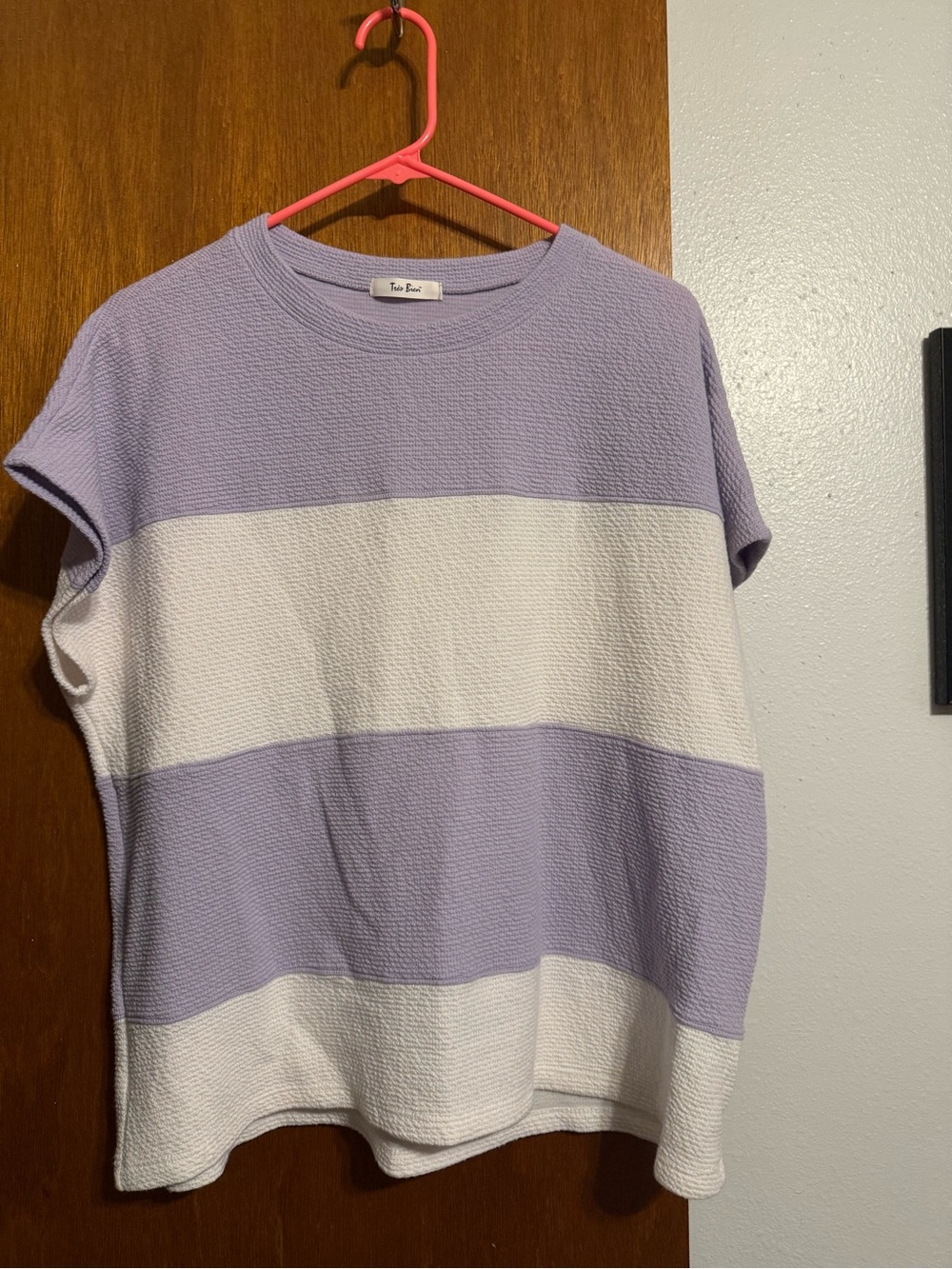 Tres Bien Lavender and White Colorblock Short Sleeve Tee